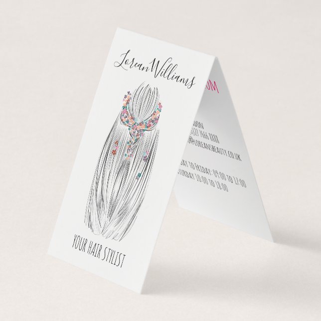 Stylish Pastel Hair Stylist Braid Hairstyle Flower Business Card (Front)