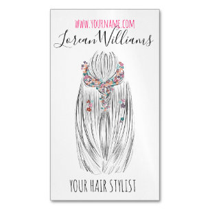 Stylish Pastel Hair Stylist Braid Hairstyle Flower Magnetic Business Card