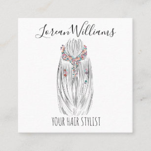 Stylish Pastel Hair Stylist Braid Hairstyle Flower Square Business Card