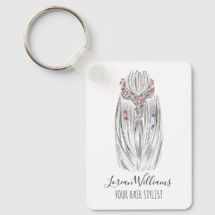 Stylish Pastel Hair Stylist Braid Hairstyle QR  Key Ring