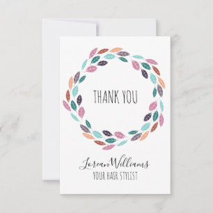 Stylish Pastel Leafy Hair Stylist Floral Wreath Thank You Card