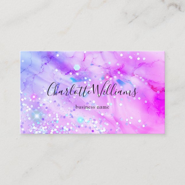 Stylish Pastel Marbled Alcohol Ink Elegant Glitter Business Card (Front)