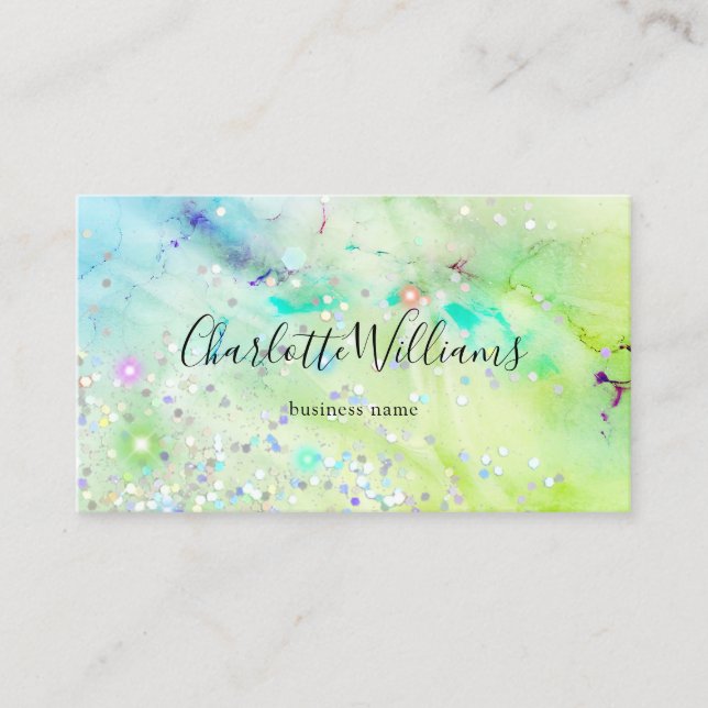 Stylish Pastel Marbled Alcohol Ink Elegant Glitter Business Card (Front)