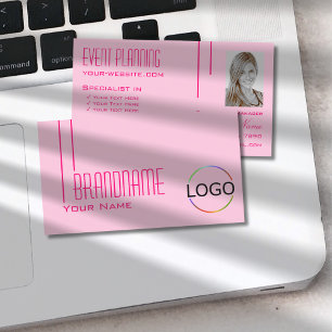 Stylish Pastel Pink with Logo & Photo Professional Business Card