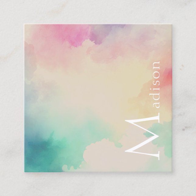 Stylish Pastel Watercolor Square Business Card (Front)