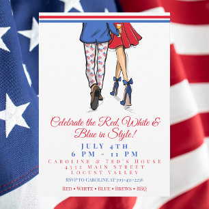 Stylish Patriotic Couple Fourth of July Party  Invitation