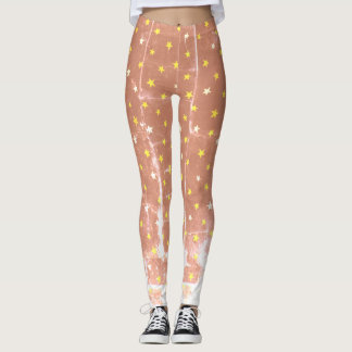 Stylish pattern white and yellow stars Leggings