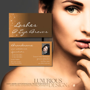 Stylish Peach and Brown Glitter Stars with Photo Business Card