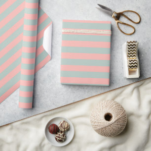 Stylish Peach And Teal Colour Pastel Tones Stripes Wrapping Paper