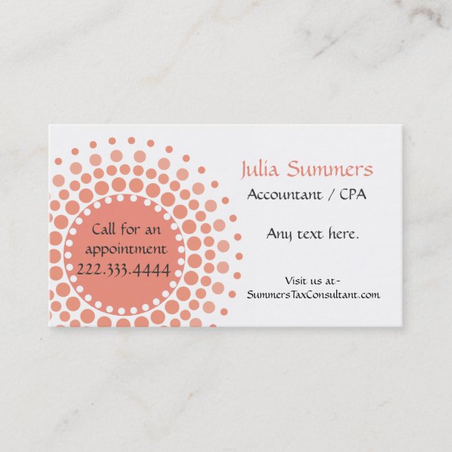 Stylish Peach and White Business Cards (Front)