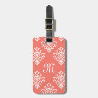 Stylish Peach Coral Damask Pattern With Monogram