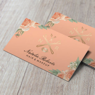 Stylish Peach Floral Hair Stylist Beauty Salon Business Card
