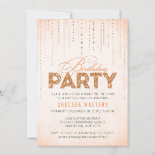 Stylish Peach Glitter Birthday Party Invitation