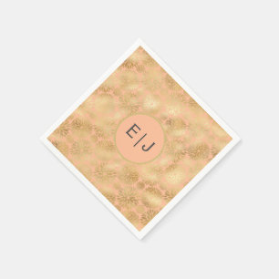 Stylish Peach & Gold Dahlias Pattern Monogram Napkin