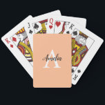 Stylish Peach Monogram Playing Cards<br><div class="desc">Stylish Peach Monogram Playing Cards featuring an elegant arrangement of name and monogram initial on a pretty peach colour background. The design is easy to personalise by typing the name and initial of your choice into the online personalisation template before ordering cards.</div>