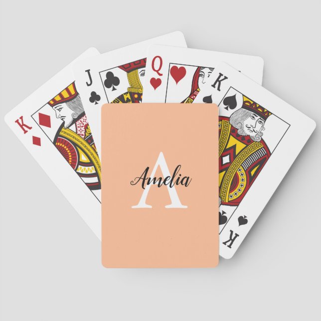 Stylish Peach Monogram Playing Cards (Back)