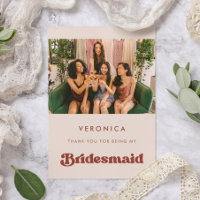 Stylish Peach Pink Bridesmaid Thank you Photo card