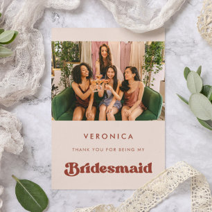 Stylish Peach Pink Bridesmaid Thank you Photo card