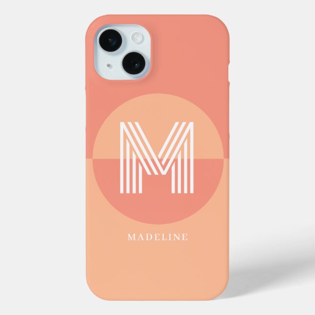 Stylish Peach Pink Geometric Modern Monogram Case-Mate iPhone Case (Back)
