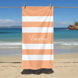 Stylish Peach Pink Stripes Beach Towel