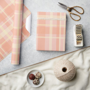 Stylish Peach Plaid Wrapping Paper
