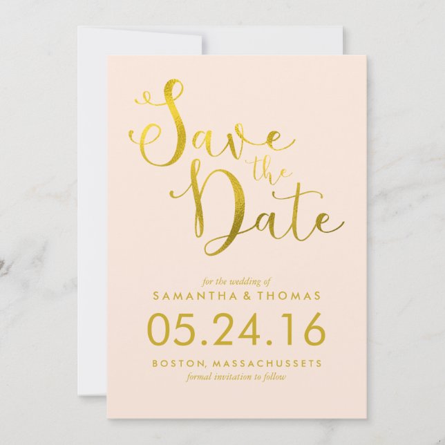 Stylish Peach Script Wedding Save the Date (Front)