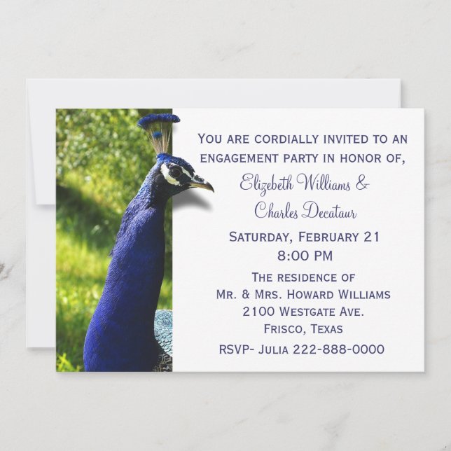 Stylish Peacock Engagement Party Invitation (Front)