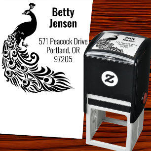 Stylish Peacock Silhouette Return Address Self-inking Stamp