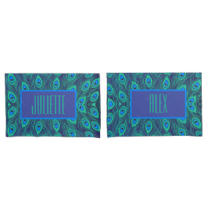 Stylish Peacock Teal & Blue Colour Custom Set Pillowcase