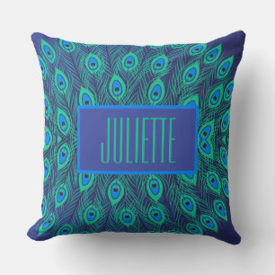 Stylish Peacock Teal & Blue Colour Personalised  Cushion