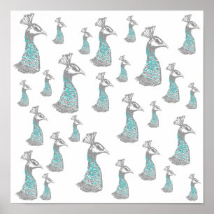 Stylish Peahen Bird Pattern Design. Poster