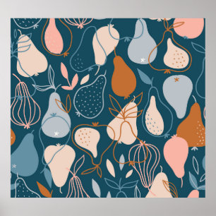 Stylish Pear: Scandinavian Dark Pattern Poster