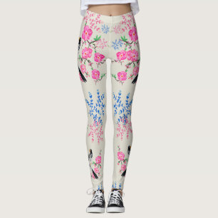 Stylish Pearl Floral Flowers Nature Birds Leggings