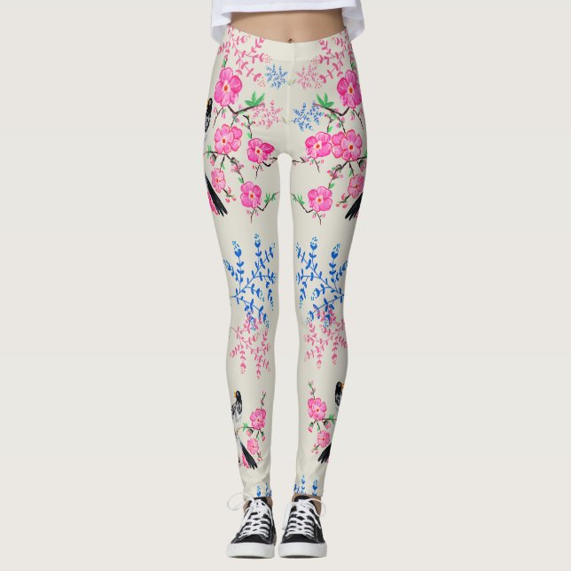 Stylish Pearl Floral Flowers Nature Birds  Leggings (Front)