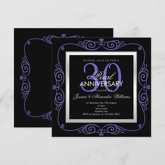 Stylish Pearl Framed 30th Wedding Anniversary Invitation (Front/Back)