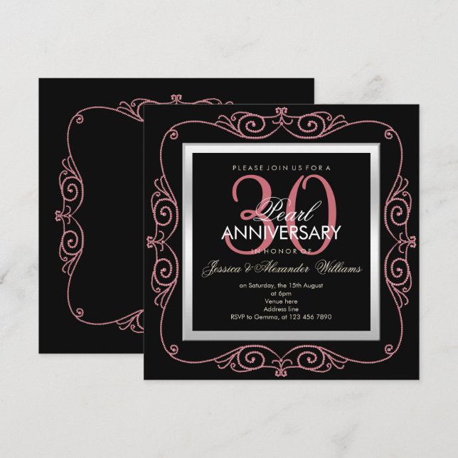 Stylish Pearl Framed 30th Wedding Anniversary Invitation (Front/Back)