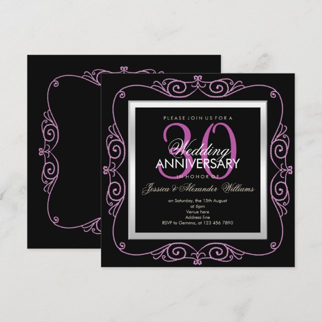 Stylish Pearl Framed 30th Wedding Anniversary Invitation (Front/Back)