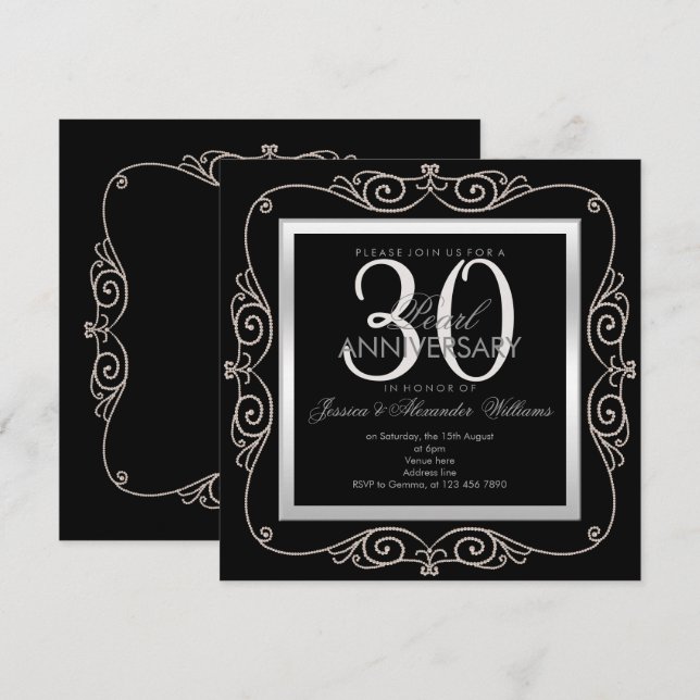 Stylish Pearl Framed 30th Wedding Anniversary Invitation (Front/Back)