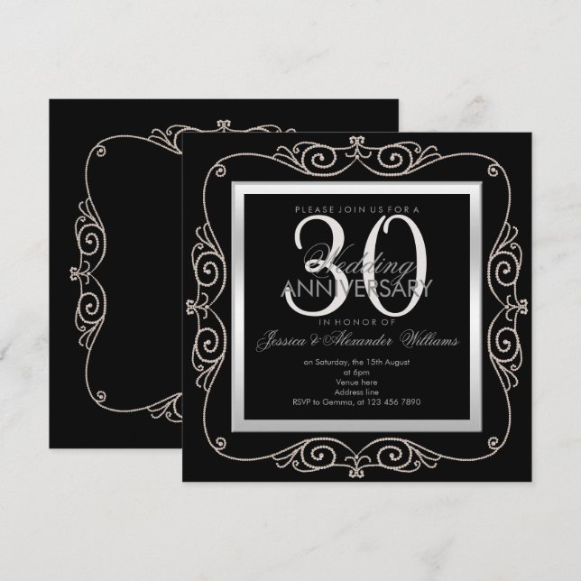 Stylish Pearl Framed 30th Wedding Anniversary Invitation (Front/Back)