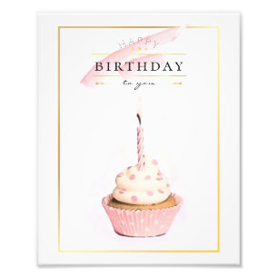 Stylish Pencil Art Pink Birthday Cupcake Photo Print