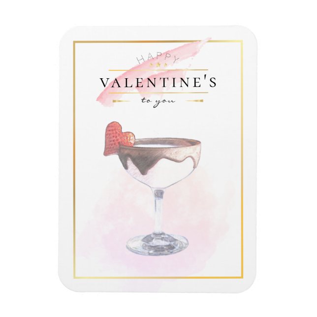 Stylish Pencil Art St. Valentine's Day Cocktail Magnet (Vertical)