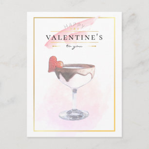 Stylish Pencil Art St. Valentine's Day Cocktail Postcard