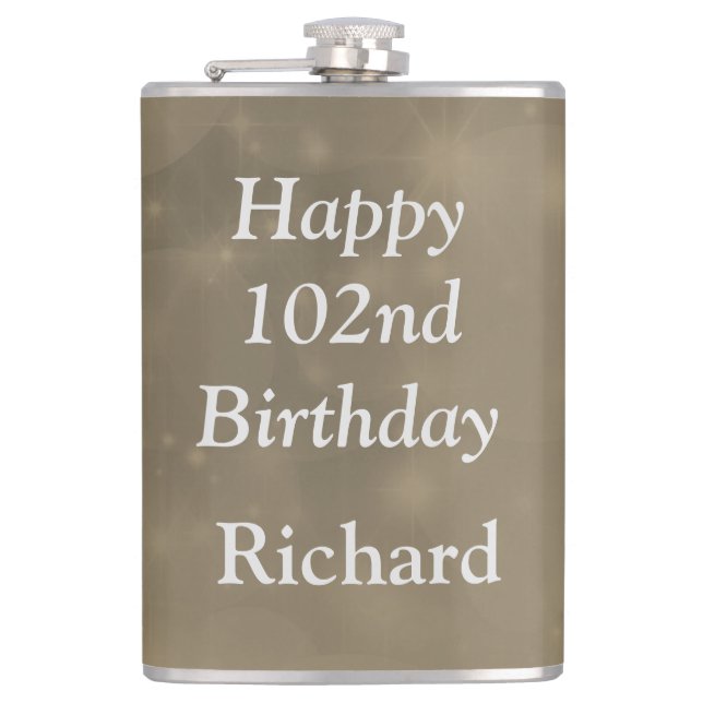 Stylish personalised 102nd Birthday design Hip Flask (Front)