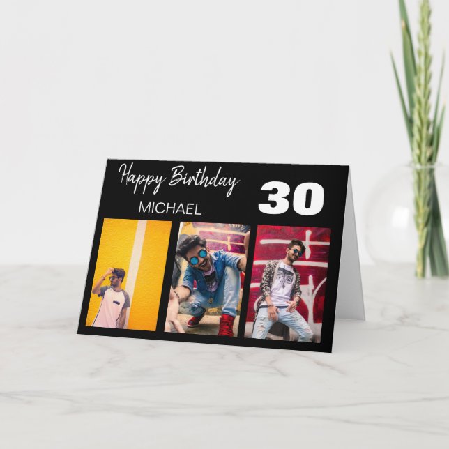Stylish Personalised 3 Photo Collage | Birthday Card (Front)