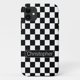 Stylish Personalised Black and White Checks iPhone 11 Case