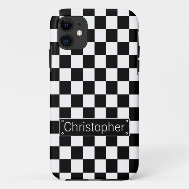 Stylish Personalised Black and White Checks Case-Mate iPhone Case (Back)