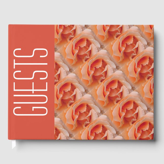 Stylish Personalised Christian PEACH CORAL ROSE Guest Book (Front)