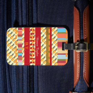 Stylish Personalised Colour Stripes Pineapples Luggage Tag