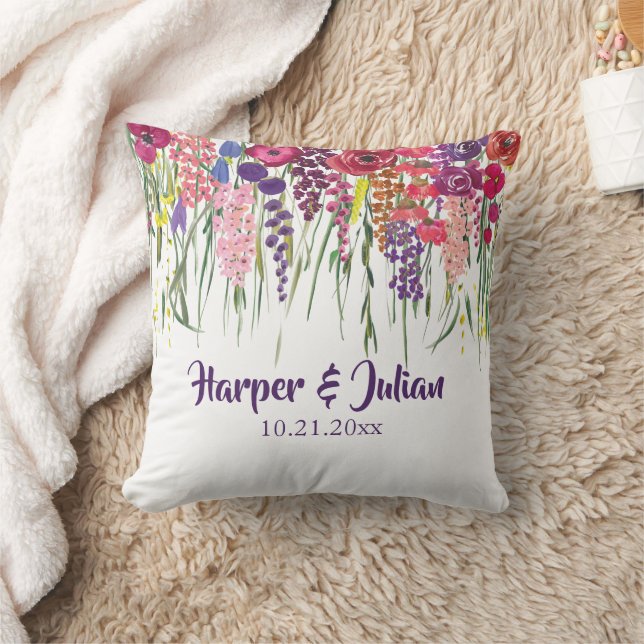 Stylish Personalised Colourful Floral Border Cushion (Blanket)