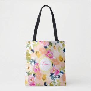 Stylish Personalised Floral  Tote Bag